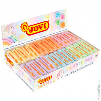 Пластилин JOVI, брусок 50г, пастельный, ассорти 6цв., 30 шт/в уп