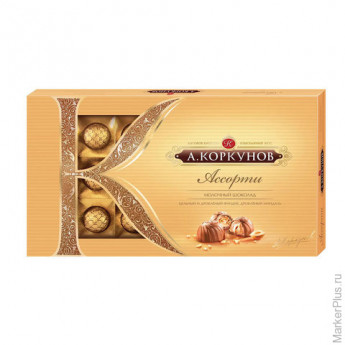 Конфеты шоколадные А. КОРКУНОВ, ассорти из молочного шоколада, 108 г, картонная коробка, 10147023