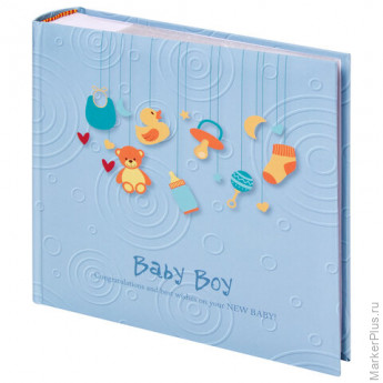 Фотоальбом BRAUBERG "Baby Boy" на 200 фото 10х15 см, твердая обложка, бумажная страница, бокс, голубой, 391144
