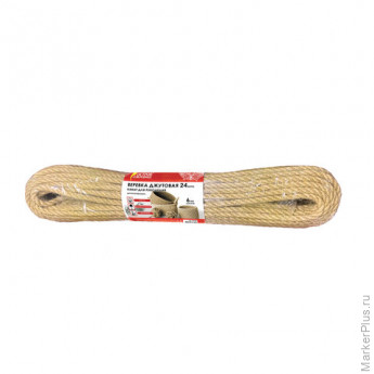 Веревка (канат) джутовая для рукоделия, декоративная, длина 24 м, d=6 мм, ОСТРОВ СОКРОВИЩ, 607948