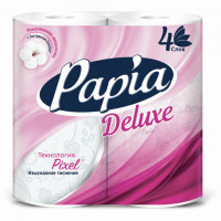 Бумага туалетная быт., спайка 4 шт., 4-слойная (4х16 м), PAPIA DELUXE, белая, 5062185, комплект 4 шт