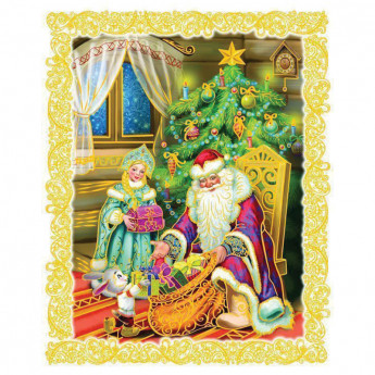 Новогоднее оконное украшение "Дед Мороз и Снегурочка" 30*38 см
