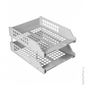 Лоток для бумаг горизонтальный Стамм "Strong", набор 2шт., на метал. стержнях, серый, комплект 2 шт