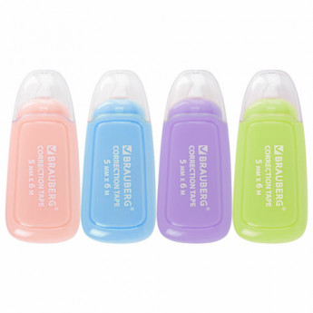 Корректирующая лента BRAUBERG COMPACT PLUS PASTEL, 5 мм х 6 м, корпус ассорти, блистер, 270551