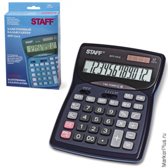 Калькулятор STAFF настольный STF-7312, 12 разрядов, двойное питание, 185х140 мм