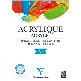 Альбом для акрила 10л., А4, на склейке Clairefontaine "Acrylic", 360г/м2