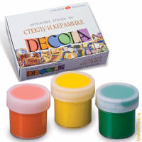 Краски акриловые по стеклу и керамике "Декола", 12 цветов по 20 мл, в баночках, 4041114