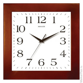Часы настенные САЛЮТ ДС-2АА28-010, квадрат, белые, деревянная рамка, 31х31х4,5 см