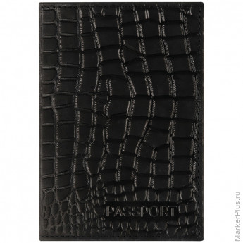Обложка для паспорта OfficeSpace "Аллигатор" кожа, тиснение, черная