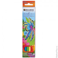 Карандаши цветные BRAUBERG "Wonderful butterfly", 6 цветов, заточенные, картонная упаковка с блестками, 180522