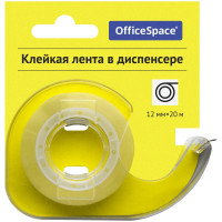 Клейкая лента 12мм*20м, OfficeSpace, прозрачная, в пластиковом диспенсере, европодвес 12 шт/в уп