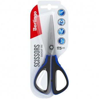 Ножницы Berlingo 'Easycut 300', 17,5см, синие, мягкие вставки, европодвес