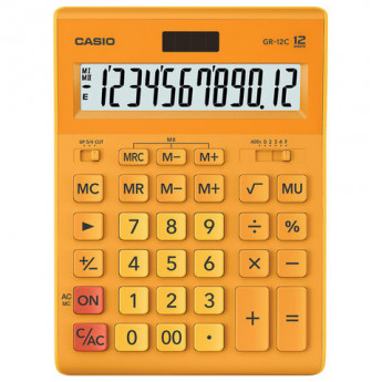 Калькулятор CASIO настольный GR-12С-RG, 12 разрядов, двойное питание, 210х155мм, ОРАНЖЕВЫЙ, GR-12C-DG-W-EP