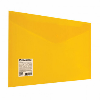 Папка-конверт с кнопкой BRAUBERG А4 до 100 л непрозрачная желтая СВЕРХПРОЧНАЯ 0,2 мм, 180мкм
