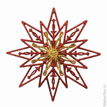 Украшение декоративное подвесное "Снежинка золотая с красным", 24х24см, пластик, 75105