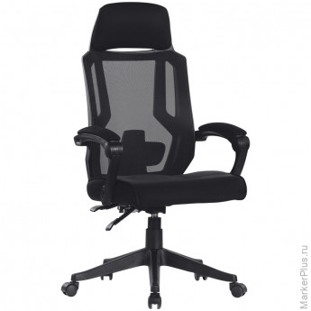 Кресло руководителя Helmi HL-E32 "Ergo" LUX, рег. подлок., подголов. и пояс. упор, ткань черная