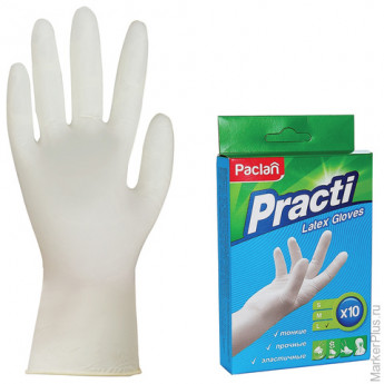 Перчатки хозяйственные латексные, одноразовые, 5 пар (10 штук), размер L (большой), PACLAN "Practi", 407106
