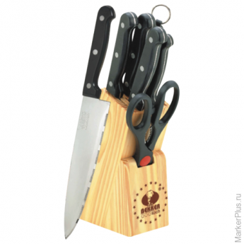 Ножи кухонные BEKKER, набор 7 шт. + деревянная подставка, нержавеющая сталь, красочная упаковка, ВК-147/-136