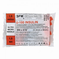 Шприц инсулиновый SFM, 1 мл. КОМПЛЕКТ 10 шт. в пакете, U-100 игла несъемная 0,3х8 - 3, 534253, комплект 10 шт