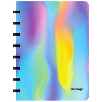 Бизнес-тетрадь А5+, 80л., Berlingo 'Gradient', глиттер-эффект, клетка, на кольцах, с возм. замены блока, 80г/м2, пластик. обложка 700мкм, линейка-закл