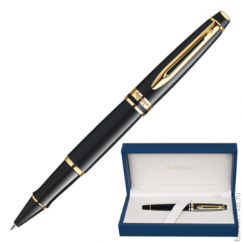 Ручка-роллер WATERMAN "Expert GT", корпус черный, нержавеющая сталь, позолоченные детали, S0951680, 