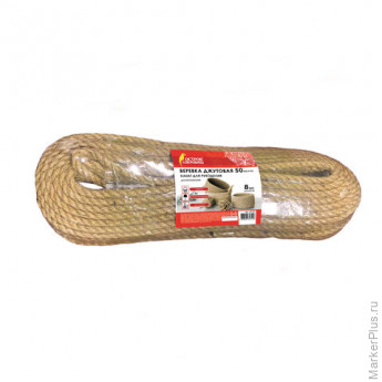Веревка (канат) джутовая для рукоделия, декоративная, длина 50 м, d=8 мм, ОСТРОВ СОКРОВИЩ, 607950