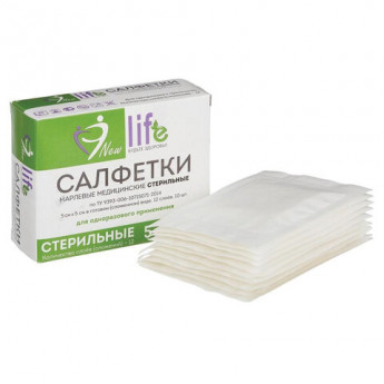 Салфетка марлевая стерильная NEW LIFE КОМПЛЕКТ 10 шт., 12 слоев, 5х5 см, плотность 36 (±2) г/м2, 150684, комплект 10 шт