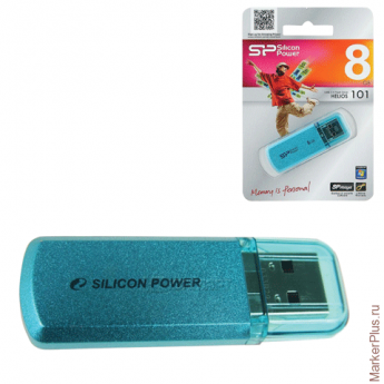 Флэш-диск 8 GB, SILICON POWER Helios 101, USB 2.0, металлический корпус, голубой, SP08GBUF2101V1B
