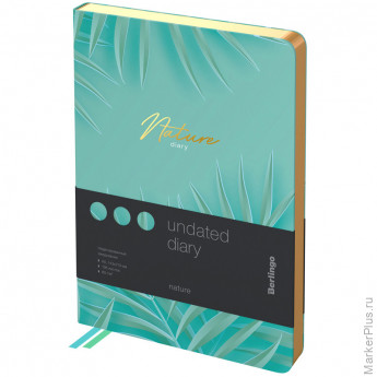 Ежедневник недатированный, А5, 136л., кожзам, Berlingo "Nature", золотой срез, зеленый, с рисунком