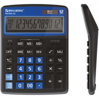 Калькулятор настольный BRAUBERG EXTRA-12-BKBU (206x155 мм), 12 разрядов, двойное питание, ЧЕРНО-СИНИЙ, 250472