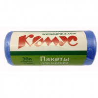 Мешки для мусора ПНД 30л 50x60см 12мкм синие 30шт/рул Комус, комплект 30 шт