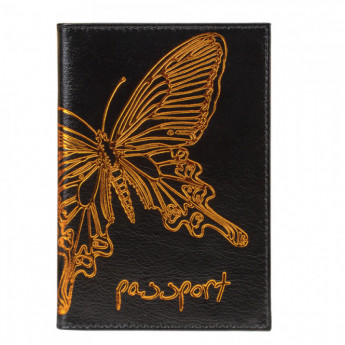 Обложка для паспорта BEFLER "Бабочка", натуральная кожа, тисненение-принт, черная, O.14.-11