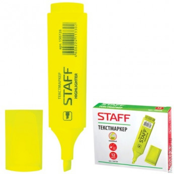 Текстмаркер STAFF, скошенный наконечник 1-5 мм, лимонный, 150728, 12 шт/в уп