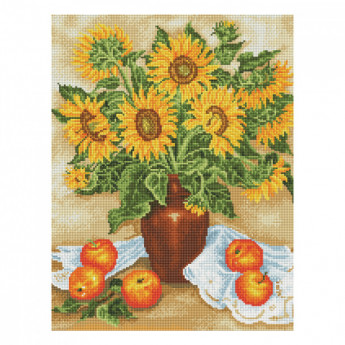 Алмазная мозаика ТРИ СОВЫ 'Подсолнухи и яблоки', 40*50см, холст на деревянном подрамнике, картонная коробка с пластиковой ручкой