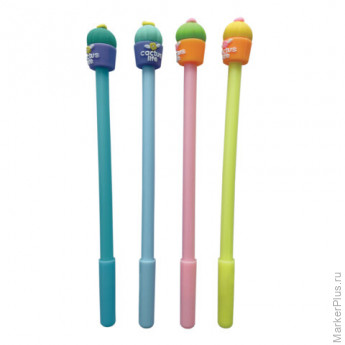 Ручка с топпером шариковая ЮНЛАНДИЯ "Кактус", корпус ассорти, СИНЯЯ, пишущий узел 0,7 мм, 143800