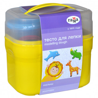 Тесто для лепки Гамма "Малыш. Зоопарк", 04 цвета*60г, 5 формочек, пластиковый кейс