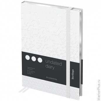 Ежедневник недатированный, А5, 136л., кожзам, Berlingo "DoubleWhite", серебряный срез, с резинкой, белый, с рисунком