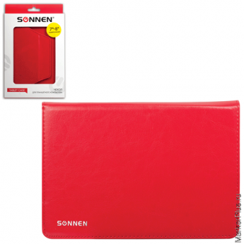 Чехол-обложка для планшетного ПК универсальный 7"-8" SONNEN, кожзаменитель, 210x170x25 мм, красный, 