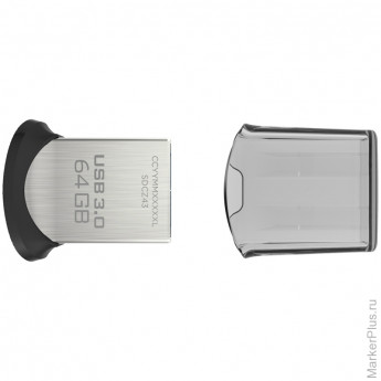 Память SanDisk "Ultra Fit" 64GB, USB 3.0 Flash Drive, хром