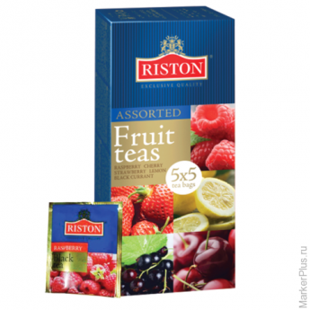 Чай RISTON (Ристон) "Assorted fruit teas", черный, фруктовое ассорти 5 вкусов, 25 пакетиков по 1,5 г