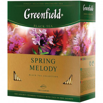 Чай Greenfield 'Spring Melody', черный, с ароматом мяты, чабреца, 100 фольг. пакетиков по 1,5г