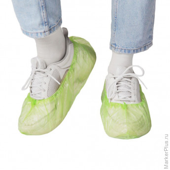 Бахилы зеленые КОМПЛЕКТ 100 штук (50 пар) СТАНДАРТ+, размер 39х14 см, 16 мкм, 2,6 г, ELEGREEN