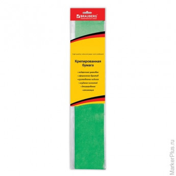 Цветная бумага крепированная BRAUBERG, металлик, растяжение до 35%, 50 г/м2, европодвес, зеленая, 50х100 см, 124739