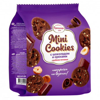 Печенье сдобное Брянконфи Mini cookies с шоколадом и орехами, 200г