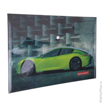 Папка-конверт с кнопкой BRAUBERG 'Sport Car', А4, 160 мкм, до 100 листов, цветная печать, 228043