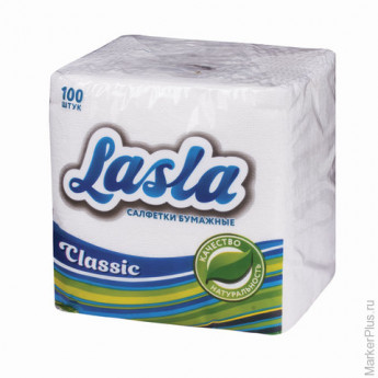 Салфетки бумажные 100 шт., 23х24 см, LASLA "Classic", белые, 100% целлюлоза