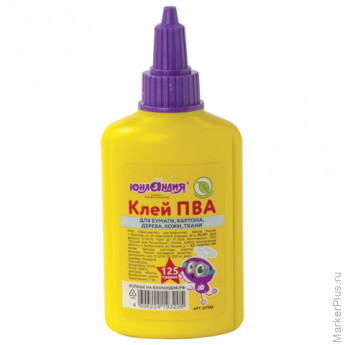 Клей ПВА ЮНЛАНДИЯ (бумага, картон, дерево), 125 г, 227382