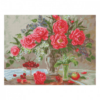 Алмазная мозаика ТРИ СОВЫ 'Натюрморт с пионами', 40*50см, холст на деревянном подрамнике, картонная коробка с пластиковой ручкой