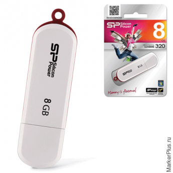 Флэш-диск 8 GB, SILICON POWER Luxmini 320, USB 2.0, белый, SP08GBUF2320V1W