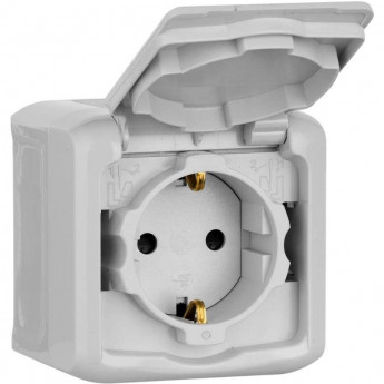 Розетка 1-м Legrand Quteo наружн. 16А IP44 с/з с/штор с/кр сер. 782351